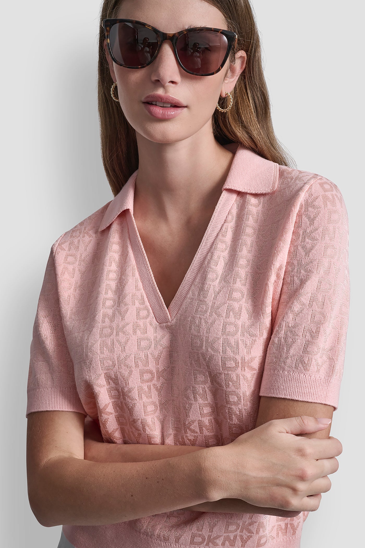 POLO COLLAR SWEATER WITH RHINESTONE LOGO - Image 4