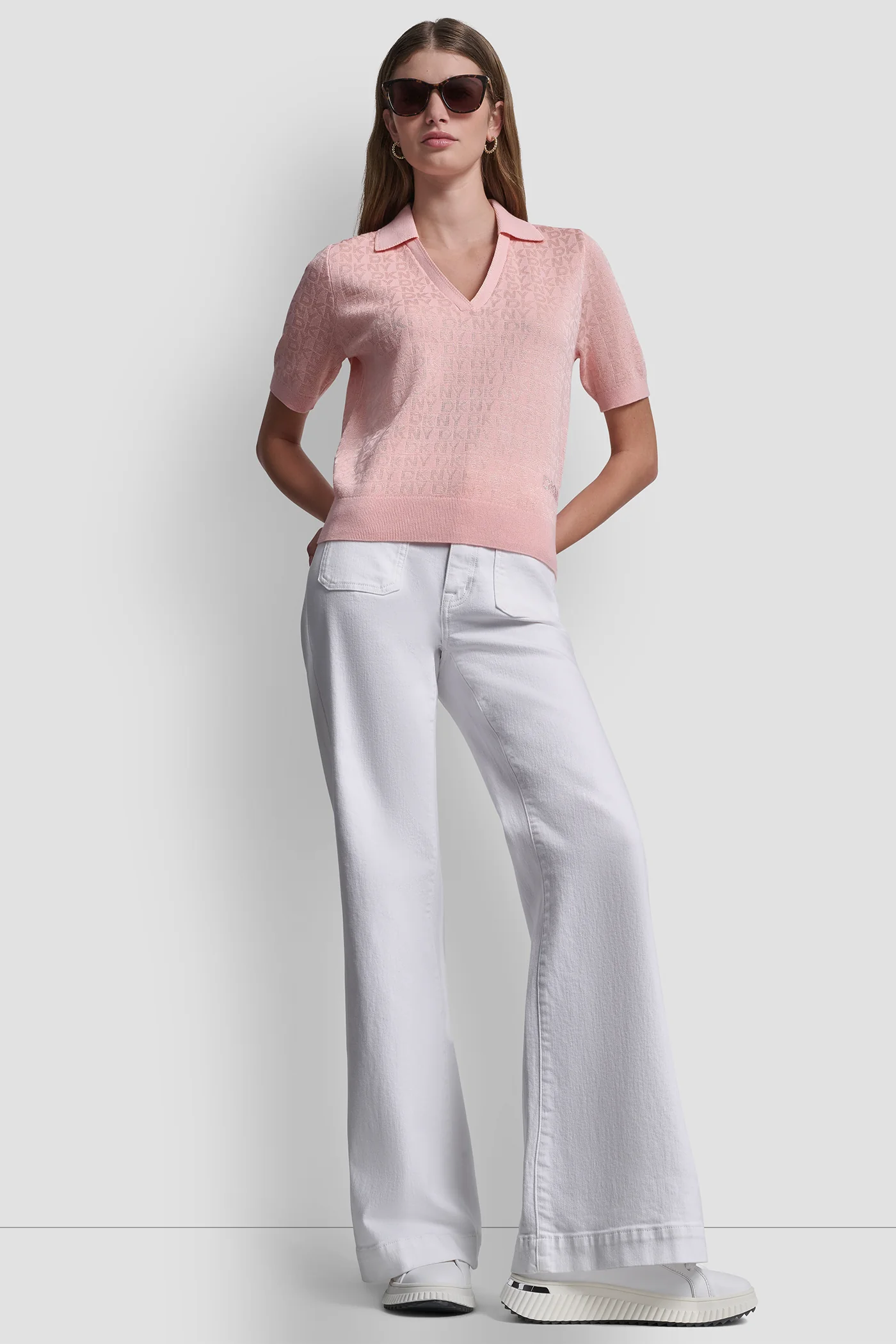 POLO COLLAR SWEATER WITH RHINESTONE LOGO - Image 5