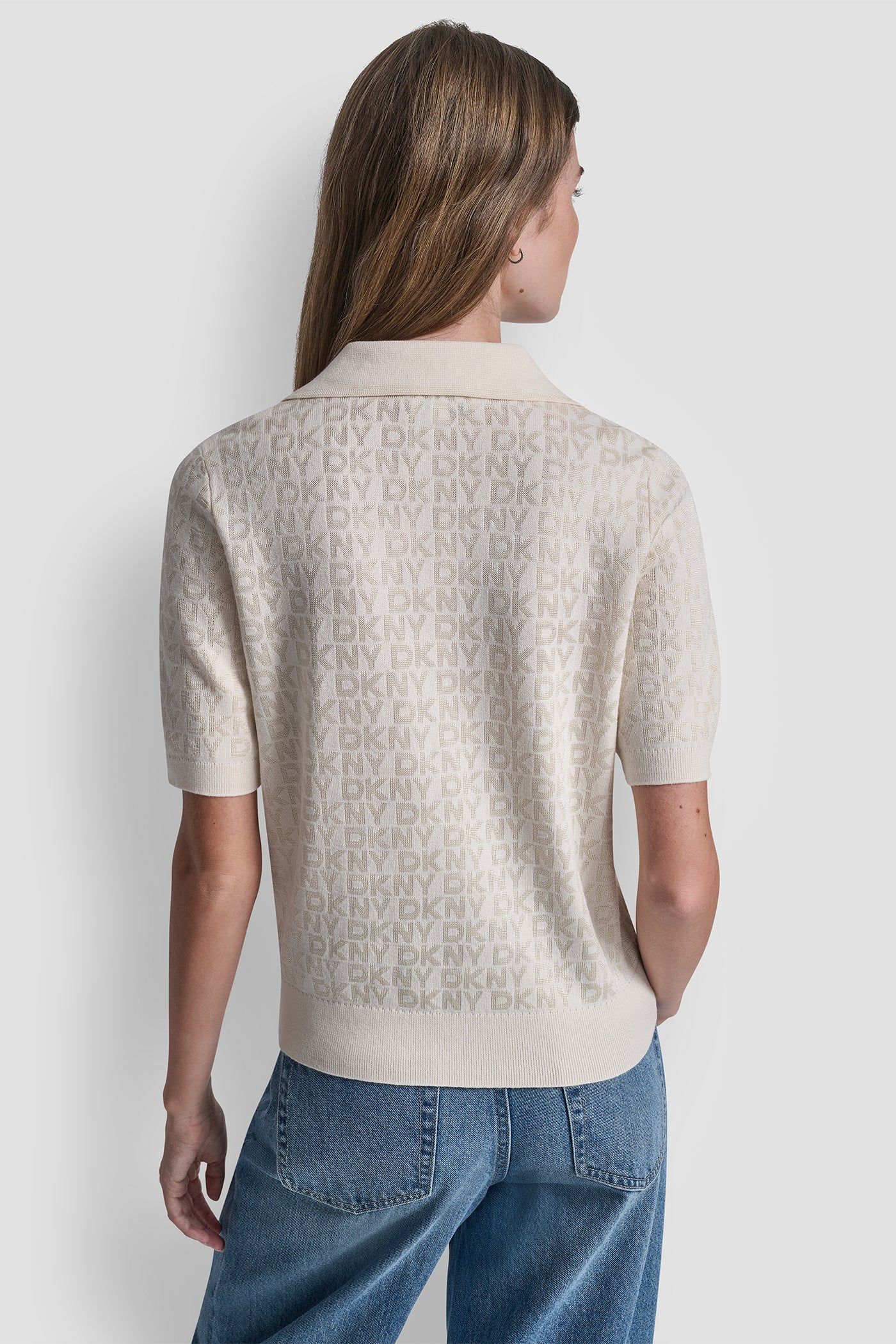 POLO COLLAR SWEATER WITH RHINESTONE LOGO - Image 3