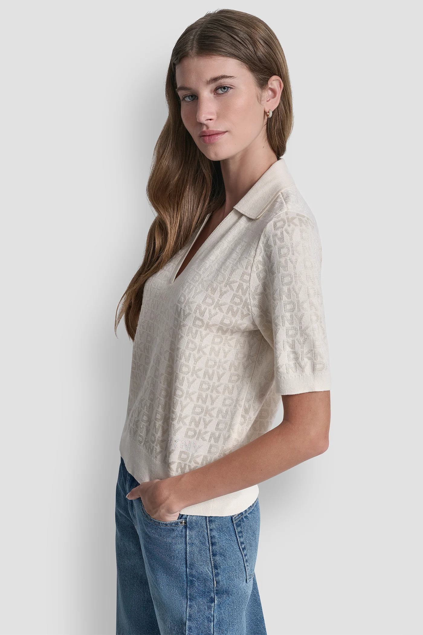 POLO COLLAR SWEATER WITH RHINESTONE LOGO - Image 6